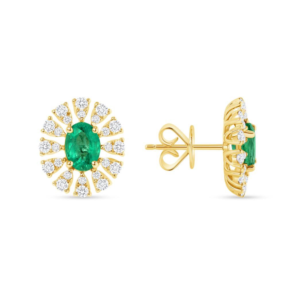152 Ct Colombian Emerald  075 Ct Diamonds 14k White Gold 13 Mm Stud Earrings